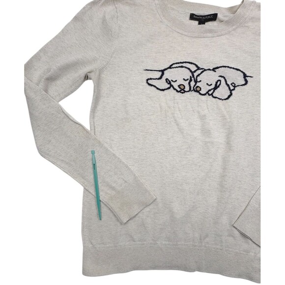 Banana Republic Intarsia Sleeping Puppies Dog Cotton Sweater Preppy Small READ - Picture 4 of 12